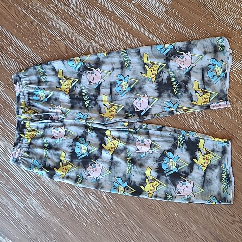 Pokémon Official Pikachu Squirtle Jigglypuff Raw Hem Pajama Pants Womens Size S